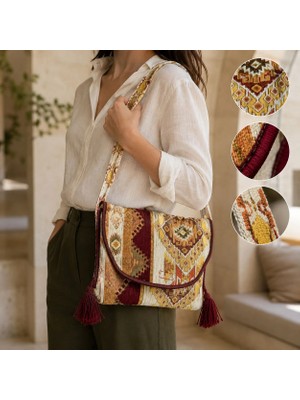 Bk Gift El Yapımı Otantik Türk Kilim Omuz Çantası -9, Günlük, Kitap, Tablet, Plaj ve Seyahat Çantası