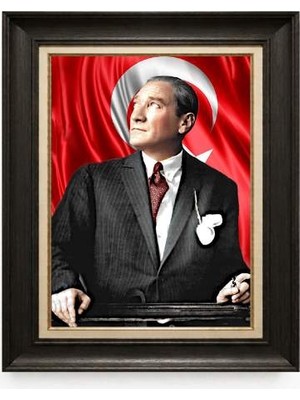 Giyense Tablore Siyah Varaklı Paspartulu Çerçeveli Atatürk Tablo A134
