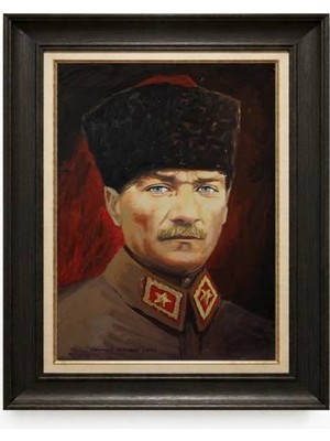 Giyense Tablore Siyah Varaklı Paspartulu Çerçeveli Atatürk Tablo A343