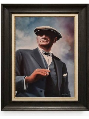 Giyense Tablore Siyah Varaklı Paspartulu Çerçeveli Atatürk Tablo A402
