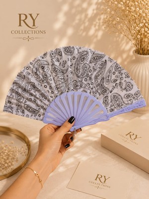 Ry Collections Şal Desenli (Paisley) Krem Kumaş Akerdeon Katlanır El Yelpazesi