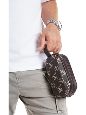 Sannora Bags Kahverengi Erkek Desenli El Çantası Portföy Çanta Fermuarlı El Tutmalı Günlük Şık Organizer Clutch