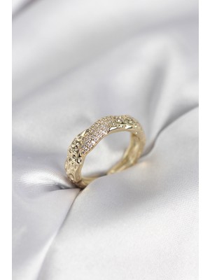 Ozkr Store Zirkon Taşlı Puntalı Gold Renk Kadın Yüzük