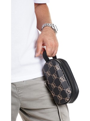 Sannora Bags Siyah Erkek Desenli El Çantası Portföy Çanta Fermuarlı El Tutmalı Günlük Şık Organizer Clutch