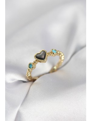 Ozkr Store Gold Renk Hematit Taşlı Kadın Yüzük