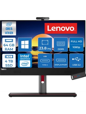 Lenovo Thinkcentre M90A Gen 5 Intel® Core™ I5 14400 Upto 4.7ghz 64GB Ddr5 4tb SSD Intel® UHD Graphics 770 23.8" Fhd (1920X1080) IPS 99% Srgb WIN11HOME Allınone Bilgisayar TC12SKS50800H25+ZETTAUSBBELLEK