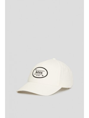 Boss Erkek Işlemeli Logo Desenli Ayarlanabilir Metal Tokalı Beyaz Şapka 50544409-100