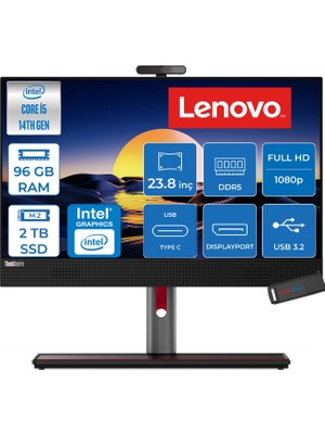 Lenovo Thinkcentre M90A Gen 5 Intel® Core™ I5 14400 Upto 4.7ghz 96GB Ddr5 2tb SSD Intel® UHD Graphics 770 23.8" Fhd  IPS 99%srgb Freedos Allınone Bilgisayar TC12SKS50800F34+ZETTAUSBBELLEK