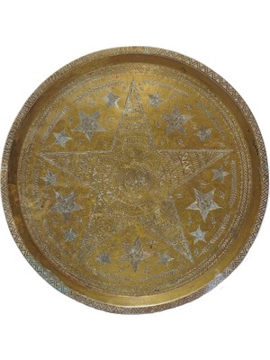 Hasyılmaz Antika Buhara Sovyet Yıldızlı Pirinç Tepsi 1937 Tarihli (Usta Imzalı)