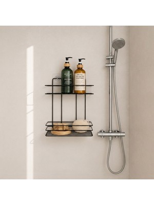 Riya Home Ev & Dekorasyon Ömür Boyu Paslanmaz Yapışkanlı 2 Katlı Banyo Rafı Duş Şampuanlık Duvar Düzenleyici Organizer