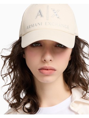 Armani Exchange Kadın Parlak Taş Işlemeli Nefes Alabilir Pamuklu Dış Yüzey Ayarlanabilir Tokalı Ekru Şapka XW000873 AF13334-U1003