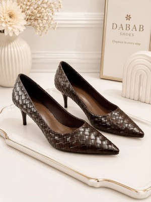 Dabab Shoes Lılya Kadın Acı Kahve Sivri Burun Örgü Desenli 6 cm Ince Topuklu Stiletto Ayakkabı