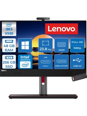 Lenovo Thinkcentre M90A Gen 5 Intel® Core™ I5 14400 Upto 4.7ghz 48GB Ddr5 256GB SSD Intel® UHD Graphics 770 23.8" Fhd  IPS 99%srgb WIN11HOME Allınone Bilgisayar TC12SKS50800P16+ZETTAUSBBELLEK