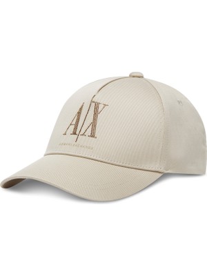 Armani Exchange Kadın %100 Pamuklu Işlemeli Logo Desenli Ayarlanabilir Tokalı Beyzbol Ekru Şapka XW000957 AF13846-U1092
