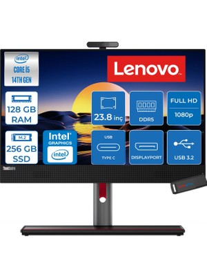 Lenovo Thinkcentre M90A Gen 5 Intel® Core™ I5 14400 Upto 4.7ghz 128GB Ddr5 256GB SSD Intel® UHD Graphics 770 23.8" Fhd  IPS 99%srgb Freedos Allınone Bilgisayar TC12SKS50800F36+ZETTAUSBBELLEK