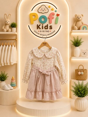 Pofi Kids Kız Çocuk Çiçek Desenli Elbise (1-5 Yaş)