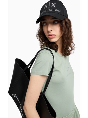 Armani Exchange Kadın Parlak Taş Işlemeli Nefes Alabilir Pamuklu Dış Yüzey Ayarlanabilir Tokalı Siyah Şapka XW000873 AF13334-UC001
