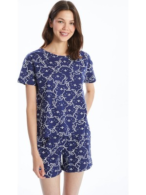 Lc Waikiki Yeni Sezon Bisiklet Yaka Baskılı Kadın Şortlu Pijama Takımı