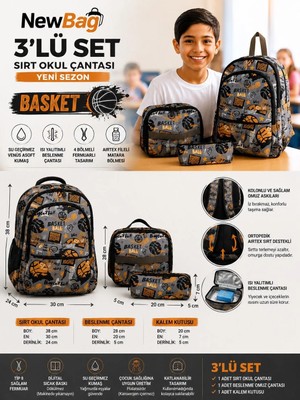 New Bags Basketbol Erkek Sırt Okul Çantası-3'Lü Set (Yeni Sezon)