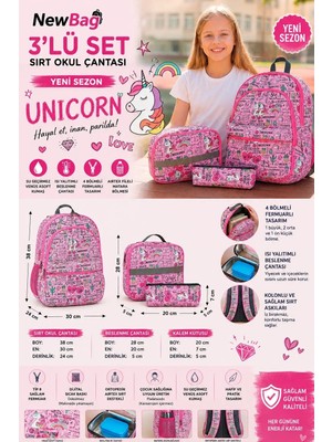 Newbag Unicorn Kız Sırt Okul Çantası-3'lü Set  (Yeni Sezon)