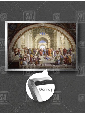 SML Tablo Ressam Raffaello Santi Athina Okulu Yatay Çerçeveli Kanvas Tablo