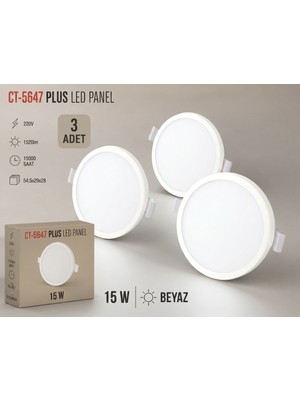 Aygün Elektrik CT-5647 15 Watt LED Panel Ayarlı Beyaz - 3 Adet