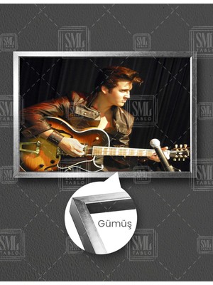 SML Tablo Elvis Presley Gitar Müzik Sanat Nostalji Yatay Çerçeveli Kanvas Tablo