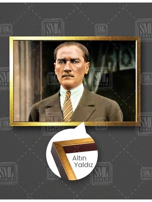SML Tablo Sert Bakışlı Mustafa Kemal Atatürk Yatay Çerçeveli Kanvas Tablo