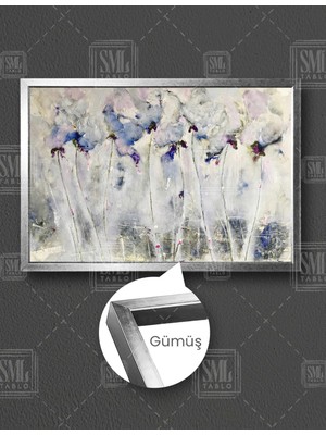 SML Tablo Altın Dallı Soyut Çiçekler Abstract Dekor Yatay Çerçeveli Kanvas Tablo