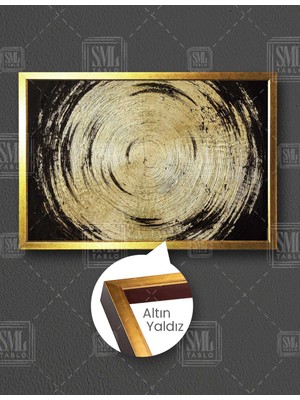 SML Tablo Gold Spiral Fırça Izi Yatay Çerçeveli Kanvas Tablo