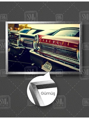 SML Tablo Ford Galaxie 500 Nostalji Antika Araba Efsane Yatay Çerçeveli Kanvas Tablo