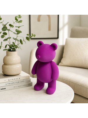 Basart Dekoratif Ayı Biblo 24 cm 3D Baskı Figür Modern Ev Dekorasyonu Pembe Mor Vişne