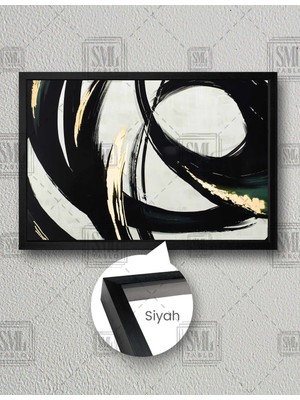 SML Tablo Soyut Siyah ve Gold Kompozisyon Yatay Çerçeveli Kanvas Tablo