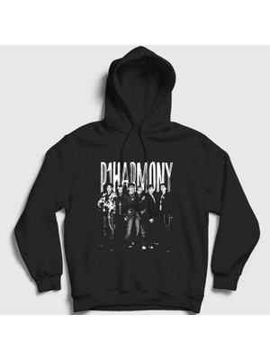 Presmono Unisex Siyah Band K-Pop P1HARMONY Kapüşonlu Sweatshirt