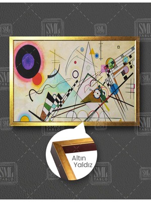 SML Tablo Ressam Wassily Kandinsky Sarı Kırmızı Mavi Geometrik Şekiller Yatay Çerçeveli Kanvas Tablo