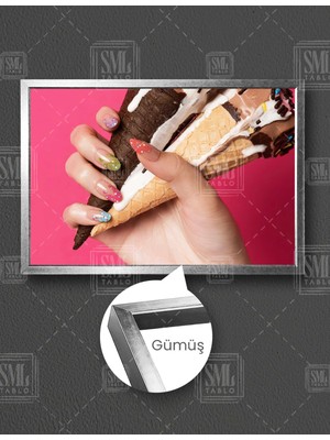 SML Tablo Dondurma Nail Art Tırnak Süsleme Stüdyo Dekorasyon Yatay Çerçeveli Kanvas Tablo