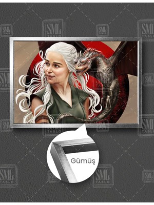 SML Tablo Game Of Thrones Khaleesi ve Ejderhası Taht Oyunları Dizi Yatay Çerçeveli Kanvas Tablo