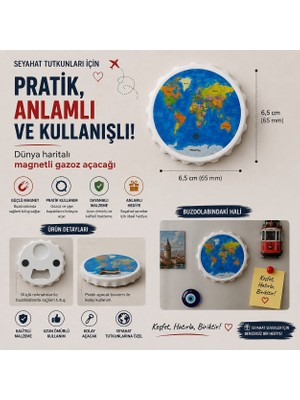 Dz Dünya Haritalı Magnetli Gazoz Açacağı 6,5 cm Buzdolabı Magneti Şişe Açacağı