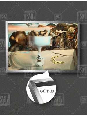 SML Tablo Ressam Salvador Dali Sahildeki Yüz ve Meyve Tabağı Sürrealizm Yatay Çerçeveli Kanvas Tablo