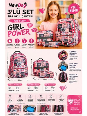 NewBag  GİRL POWER KIZ SIRT OKUL ÇANTASI-3'LÜ SET  (YENİ SEZON)
