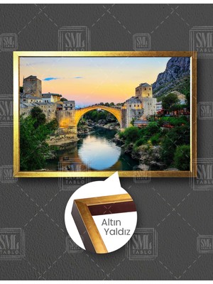 SML Tablo Tarihi Mostar Köprüsü Bosna Hersek Mostar Bridge Yatay Çerçeveli Kanvas Tablo