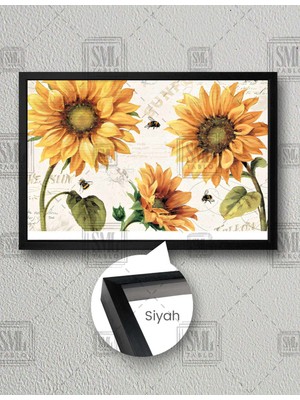SML Tablo Ayçiçeği Büyük Sarı Çiçek Vintage Dekoratif Yatay Çerçeveli Kanvas Tablo