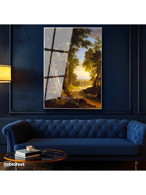 Tablofest Tamperli Cam Tablo Asher Durand Orman İçi Patika Yürüyen Figür Ressam Tablosu Dekoru