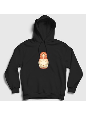 Presmono Unisex Siyah Vintage Matruska Bebegi Kapüşonlu Sweatshirt