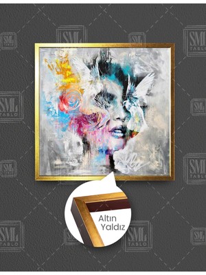 SML Tablo Graffiti Kadın Çizim Sokak Sanatı Modern Illüstrasyon Kare Çerçeveli Kanvas Tablo