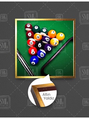 SML Tablo Amerikan Bilardo Masa Istaka Cafe Dekorasyon Kare Çerçeveli Kanvas Tablo