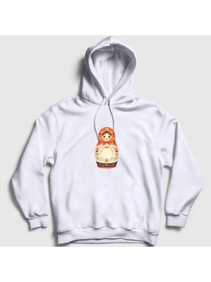 Presmono Unisex Beyaz Vintage Matruska Bebegi Kapüşonlu Sweatshirt