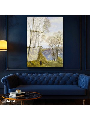 Tablofest Tamperli Cam Tablo J.M.W. Turner Ağaçlık Arazi Uzaktan Yelkenli Ressam Tablosu Duvar Dekoru