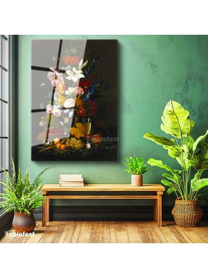 Tablofest Tamperli Cam Tablo Severin Roesen Kristal Kadeh Kuş Yumurtası Çiçek Ressam Tablosu Dekoru