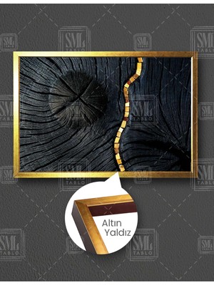 SML Tablo Gold Detaylı Ağaç Dokusu Dekoratif Yatay Çerçeveli Kanvas Tablo